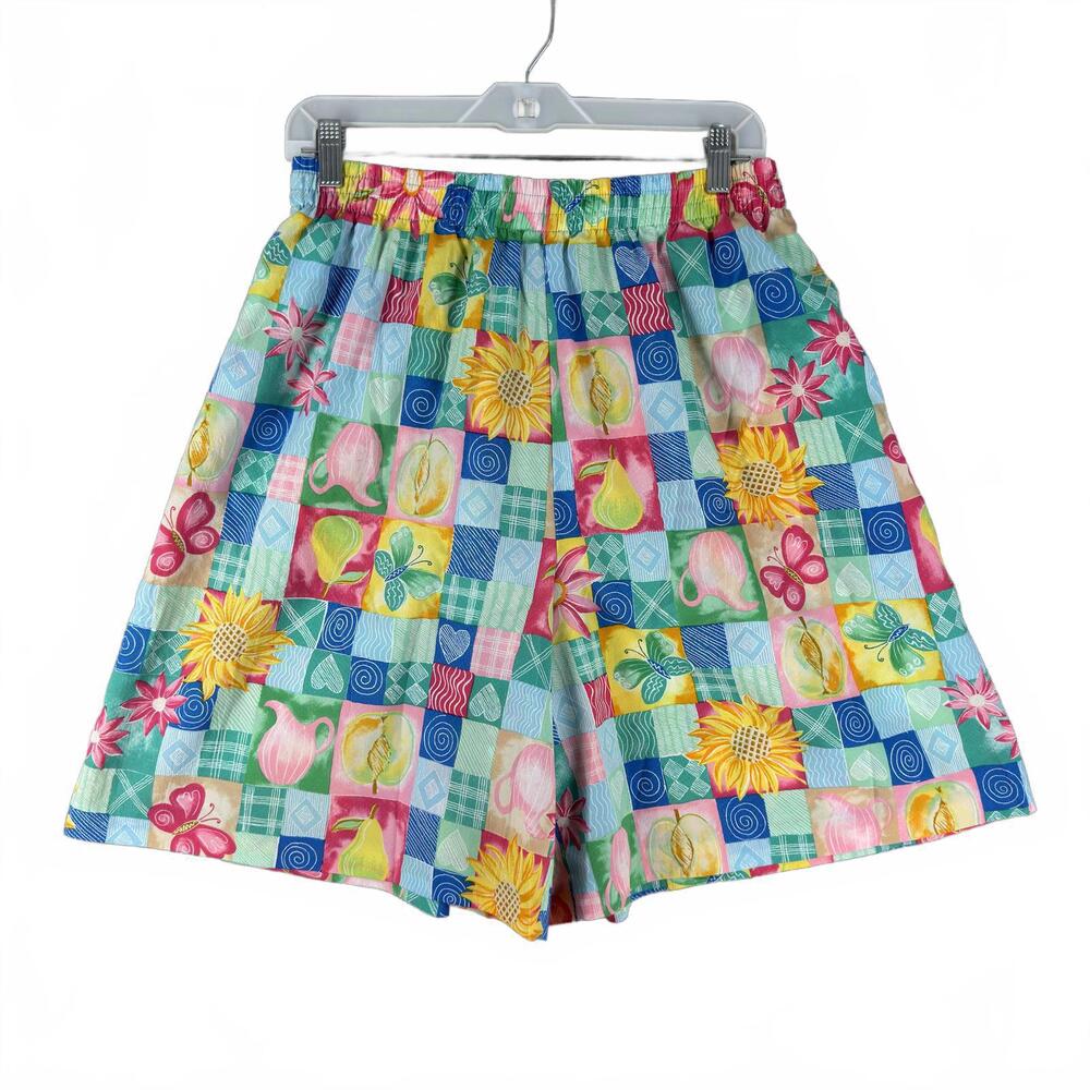 VTG Women Shorts High Waist Colorful‎ Floral Patchwork Print Koret San Francisco - Picture 2 of 7